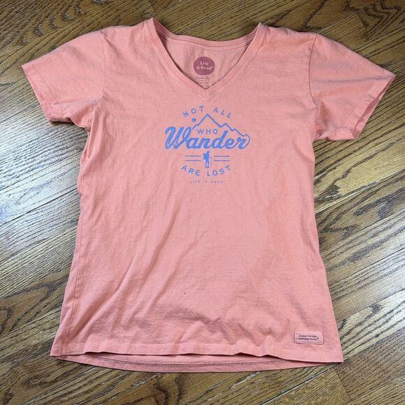 Life Is Good T Shirt Top Womans Small Crusher‎ Tee V Neck Pink READ - Picture 1 of 8